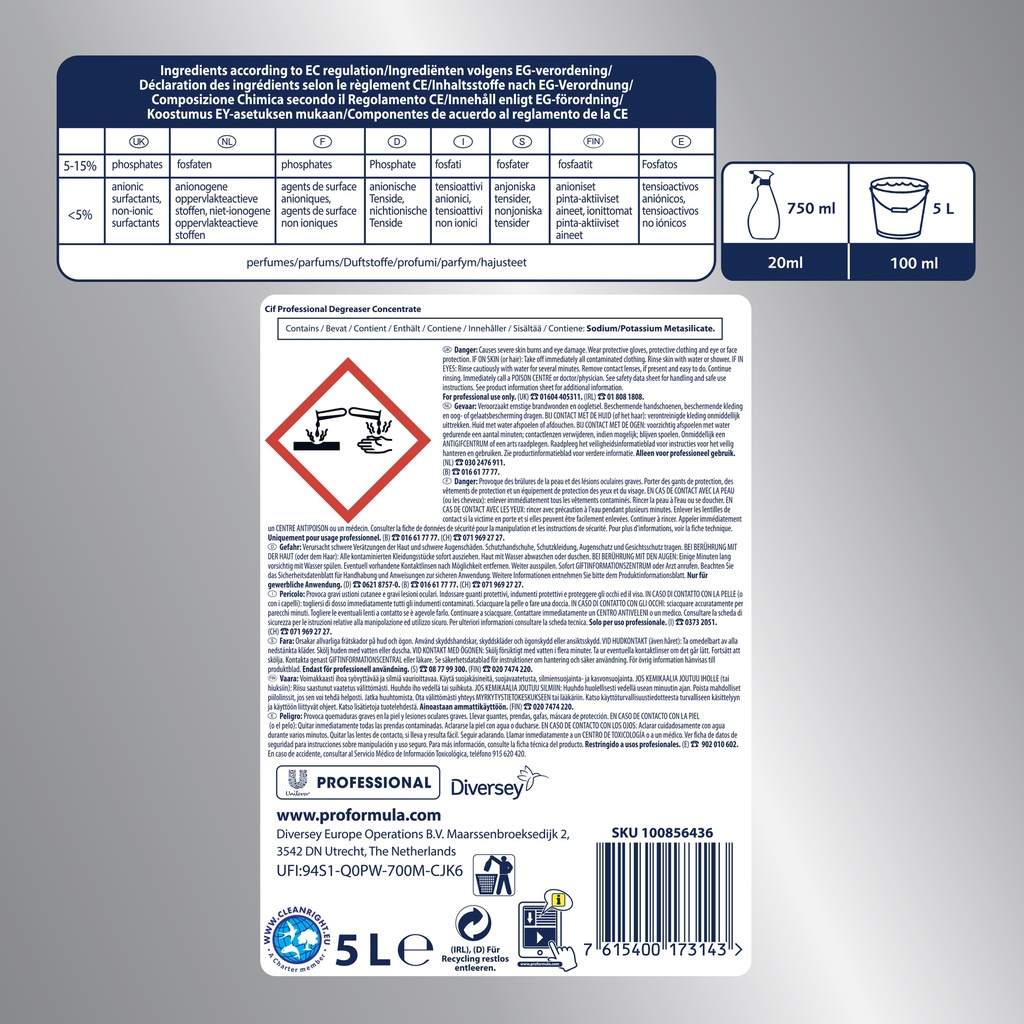 Cif Prof. Dégraissant puissant concentré en 5L