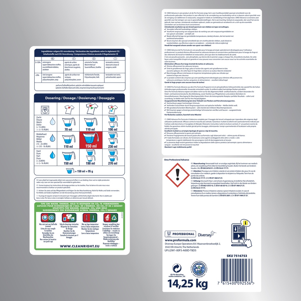 OMO Prof, poudre en 14,25kg (150 doses)