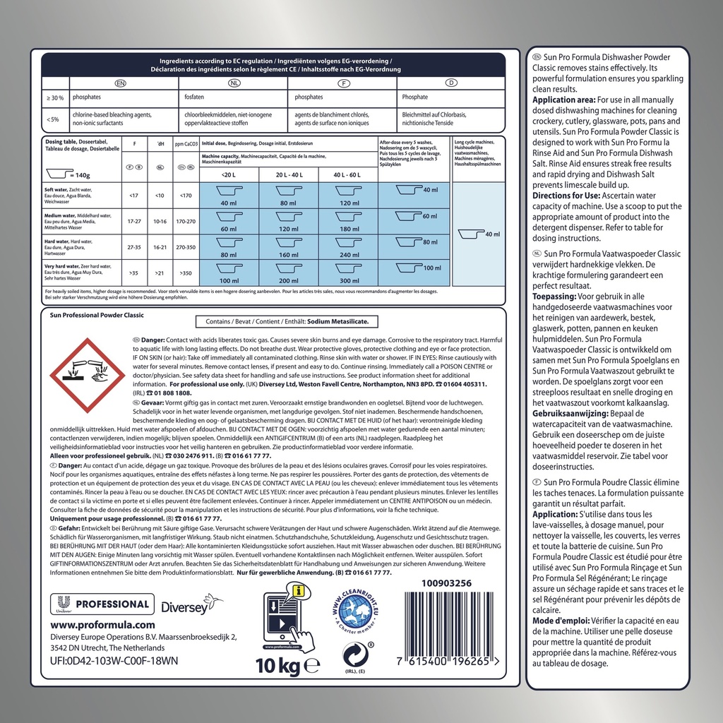 Sun Prof Powder, Vaisselle en 10Kg