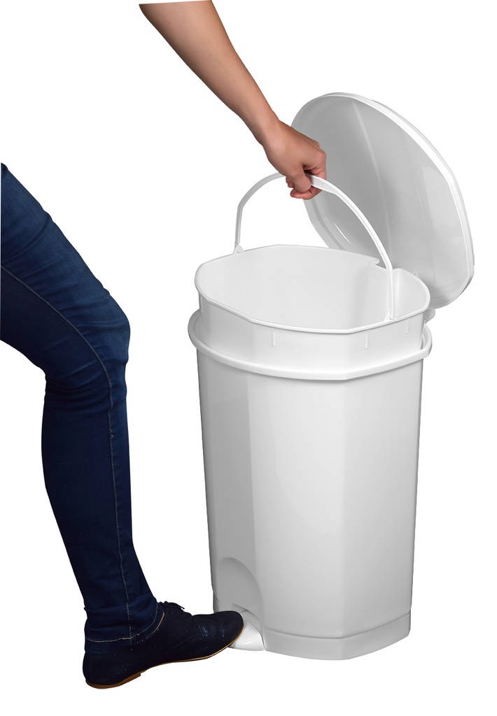 Poudelle à pédale plast.blanc. ronde 50L -PRIMA-