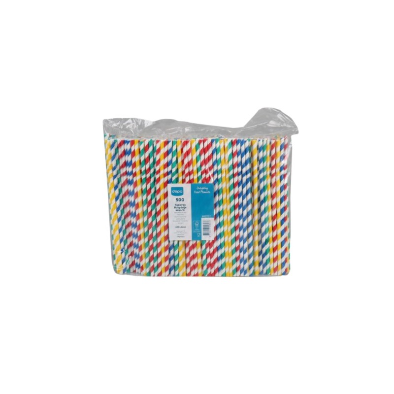 Paille pliables cartons 220mm diamètre 6mm couleurs assorties x500pièces