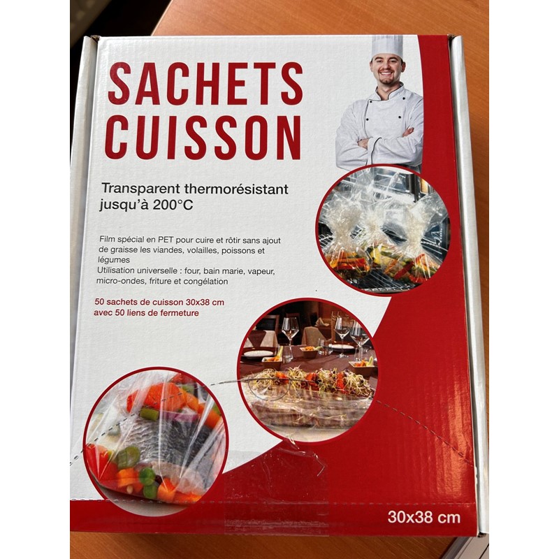 Sachets cuisson transparents 30cm x 38cm avec lien - x50 pièces