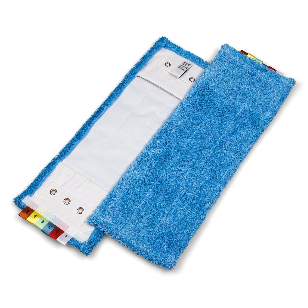 Mop avec languettes/poches / œillets 3 trous / codes couleur 46 x 14 cm bleu