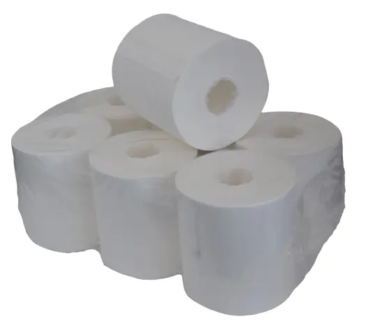 Bobines Midi blanc Cellulose SANS MANDRIN 320M x 20 cm, 1-pli Cellulose gaufrée / 6rlx