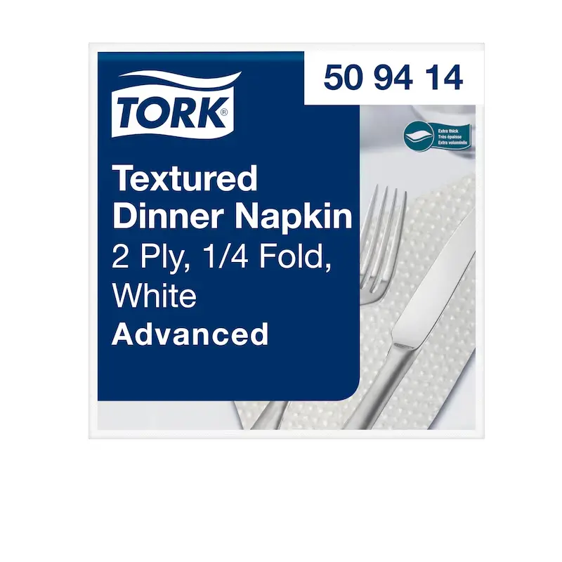 Tork Textured Serviette Dinner 39x39cm 2 plis pliage en 1/4 20x50 Blanche