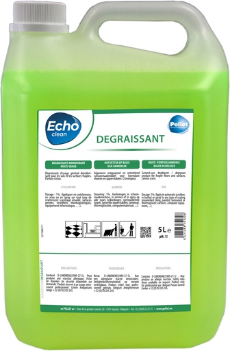 [7500217] [2206] ECHOCLEAN dégraissant en 5L (ammoniaque) parfum citron