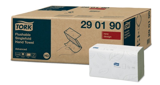 [290190] [5053] Serviette mains Tork Advanced Hand Towel ZZ Flushabel 2pl x3750pc. / H3
