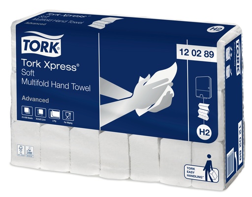 [12 03 98] [5082] Tork Xpress® Essuie-mains Multifold Doux 2 plis Blanc H2 Advanced x3.780pc