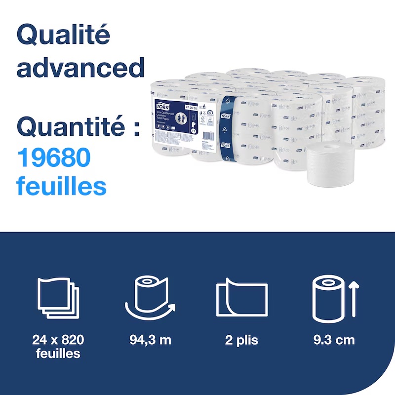 Tork OptiServe® Papier toilette sans mandrin x24Rlx 820 coupons - 2 plis - Blanc - Advanced T7