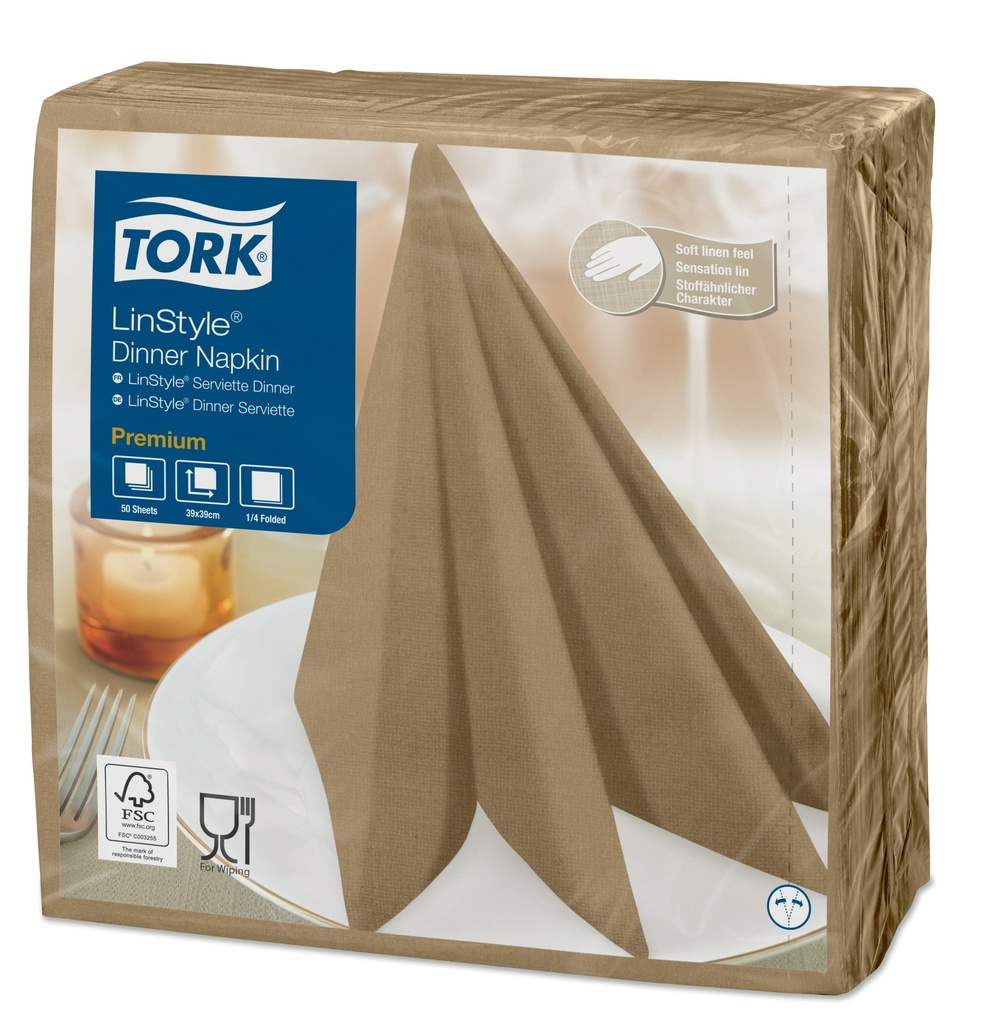 Serv. de Table Tork Linstyle 39x39cm pl.1/4 x 700pces (50x14)-Bistré/caramel