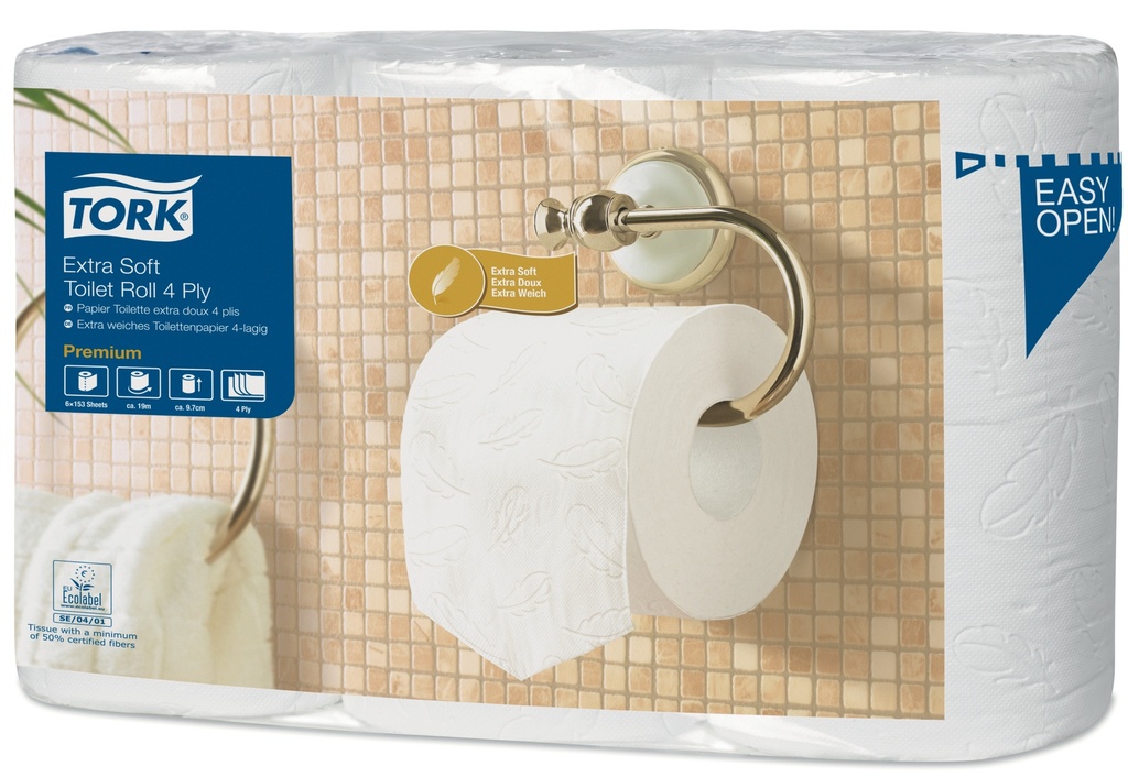 Tork Papier Toilette Rouleau Traditionnel Extra Doux 4 plis Blanc 150 Coupons x42Rlx - T4 Premium