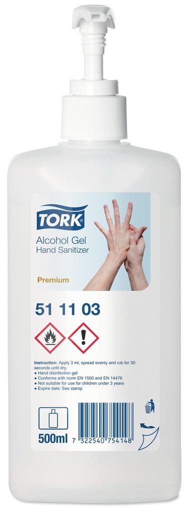 Tork Alco gel 500ml+pompe-Biocide - Cart. 12x500ml