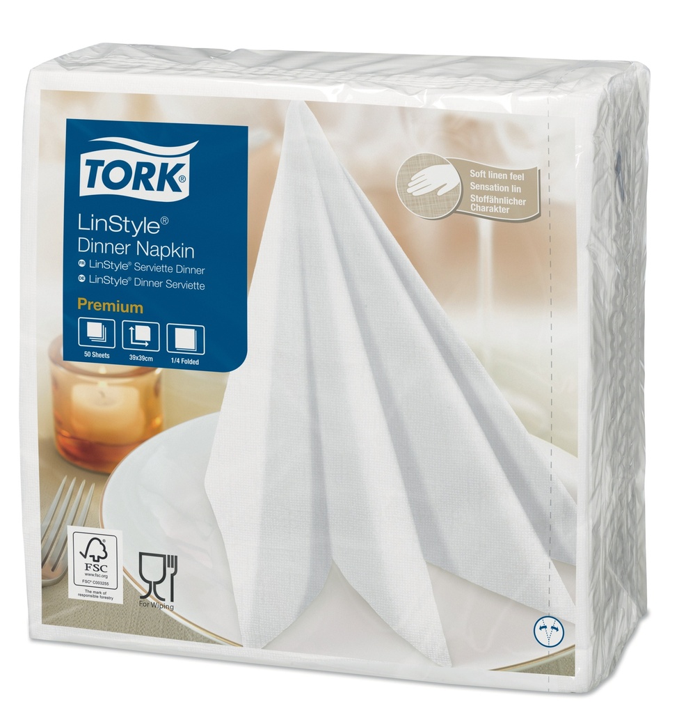Serviette de Table Tork Linstyle 39x39 Blanche pliage1/4 -x700pces