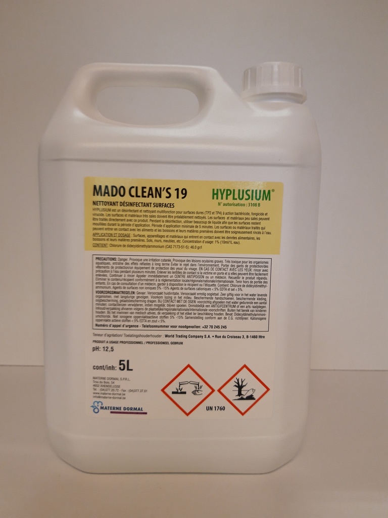 Mado Clean's 19 en 5L - Hyplusium Désinfectant - 3108B