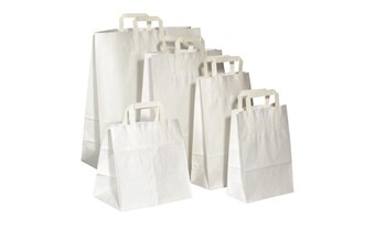 Sachet papier kraft blanc poignées plates 260x170x250mm (70g)- x250pcs