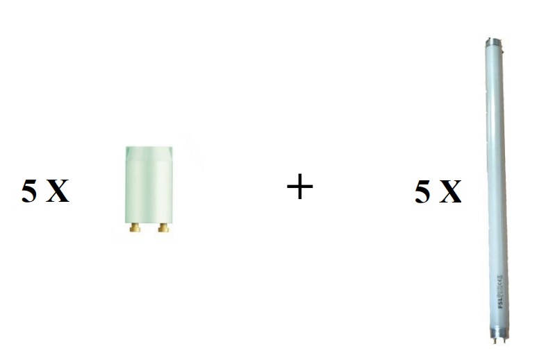 Lot de 5 Tubes fluorescents 15w Anti-Eclatement + starters