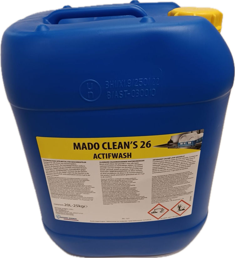 Mado 26 Actifwash lavage Lave Vaisselle chloré en 25Kg/20L