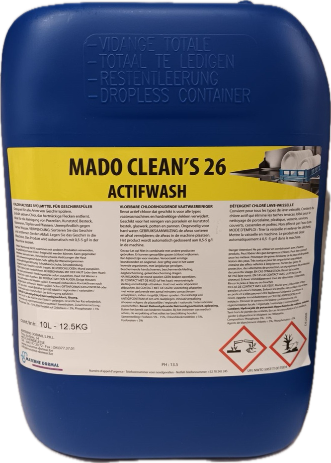 Mado 26 Actifwash lavage Lave Vaisselle chloré en 12,5Kg/10L