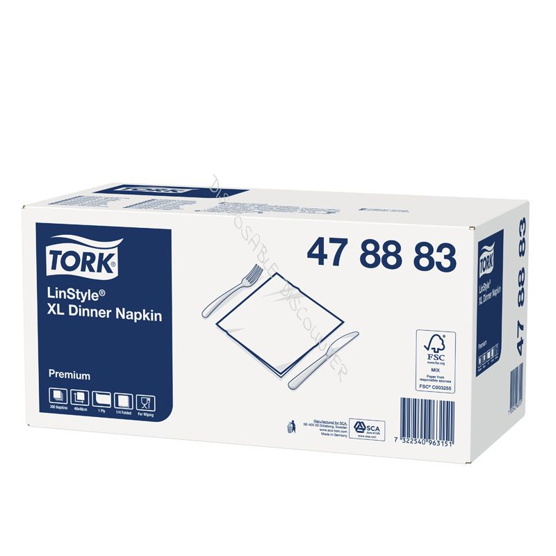 Tork LinStyle® Serviette Dinner XL 48x48cm  pliage en 1/4 Blanche - 12x25 pièces