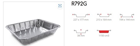 Ravier alu 227 x 178 x 36 mm PC1 R1-11G R792G Prix pour 10x100Pcs