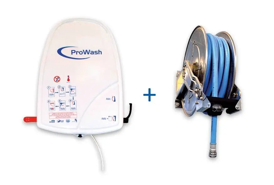 Centrale d'Hygiène 2 produits + enrouleur inox +tuyau de 15m