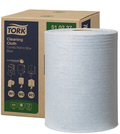 [51 02 37] [3016] Tork Cleaning cloth combi Roll Blue x400cps  -x1Roul-