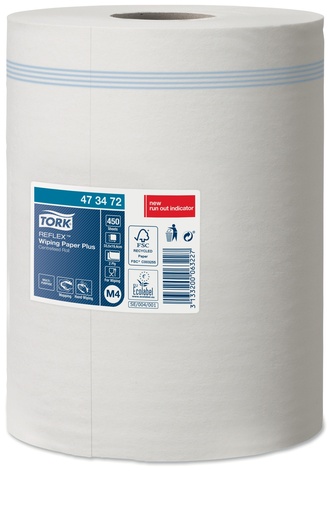 [473472] [4003] Tork Reflex Wiping blanc 2pl 150M 450 coupons x6rlx-M4