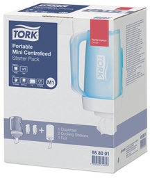 [50013] [65 80 01 blanc/turquoise] Distributeur Tork Mini Box Starter Pack portable M1