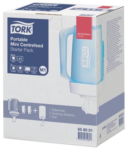 [65 80 01 blanc/turquoise] [50013] Distributeur Tork Mini Box Starter Pack portable M1