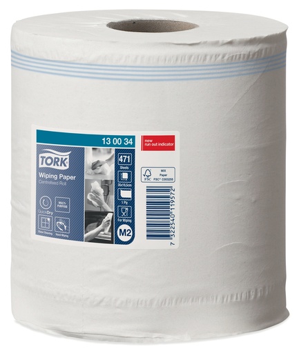 [13 00 34] [50042] Tork Wiper  415 Blanc 1 PLI- 165M - x 6 rouleaux