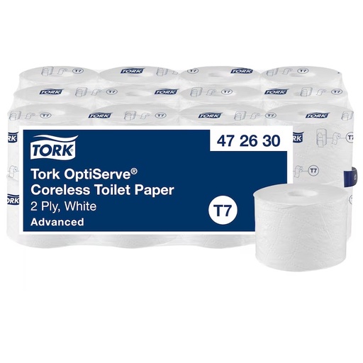 [472630] [50233] Tork OptiServe® Papier toilette sans mandrin x24Rlx 820 coupons/rouleau - 2 plis - Blanc - Advanced T7