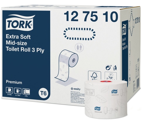 [12 75 10] [502343] Tork Toilet compact Roll 3 plis x70m - Cart 27Rlx - T6