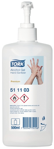 [51 11 03 - NVX 511205] [503222] Tork Alco gel 500ml+pompe-Biocide - Cart. 12x500ml