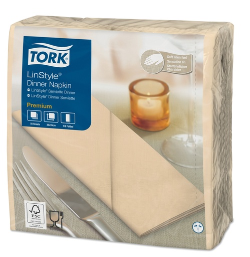 [478185] [506670] Serviette de Table Tork Linstyle 39x39 Vanille pliage1/ 8 -14x50pces (700 pièces)