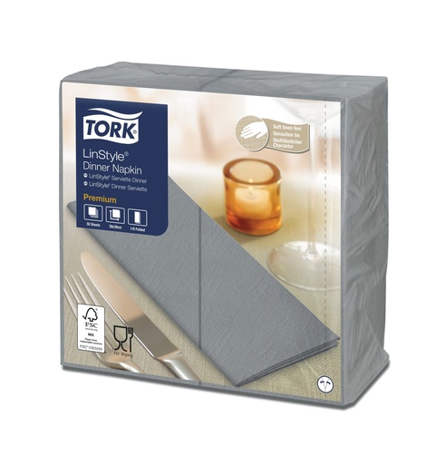 [47 81 68] [506673] Serviette de Table Tork LinStyle 39x39cm pliage 1/8-Gris x 600pcs