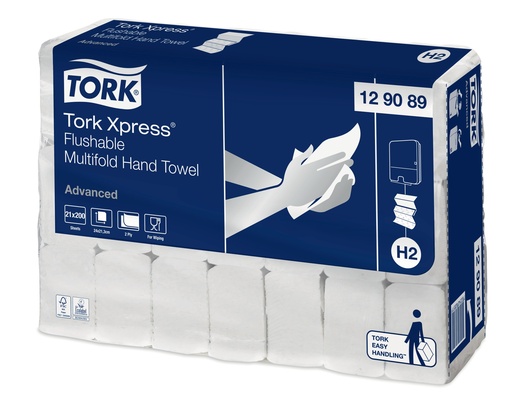[12 90 89] [50823] Serviette mains X Press Flushable Tork  24cm x 21 cm 2 plis blanc 21x200pces-H2
