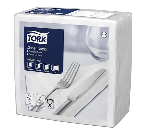 [478746] [5505] Serviette de Table blanche 2 plis 39x39cm x1800 pièces