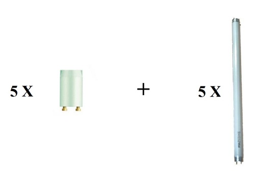 [51492 - KILEO] [51492] Lot de 5 Tubes fluorescents 15w Anti-Eclatement + starters