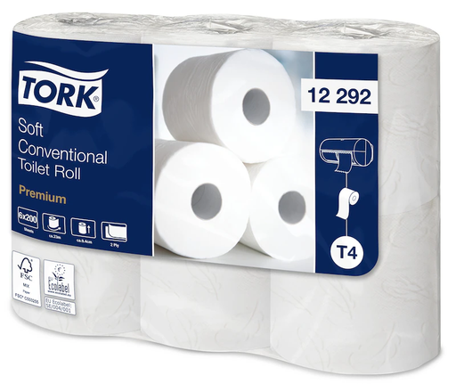 [12292] [50292] Tork Papier Toilette Rouleau Traditionnel 2 plis Blanc 200 Coupons T4 Premium x48Rlx