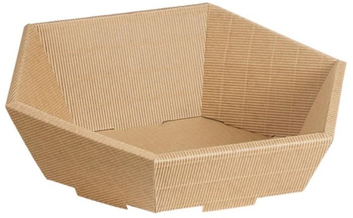 [17300032] [760120038] Panier cadeau en carton hexagonal ondulé natura - aspect bois - GRAND 465x90x155 ø415mm - x25 pièces